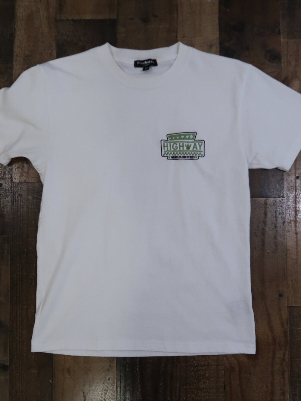 BrandMakers Adult Small Highway 420 Embroidered White Tee Shirt Cannabis